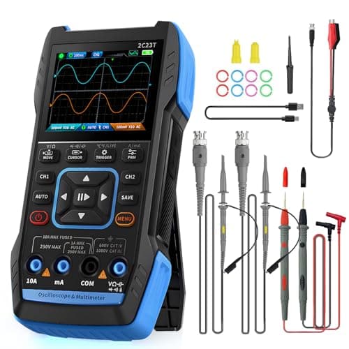 Image of Oscilloscope Multimeter 2 Channel, WapoRich 3 in 1 Handheld Signal Generator Oscilloscope with 10MHz, 50 MSa/s, TRMS 9999 Counts, 7 Signal Waveforms, 32KB Storage Depth, Online Update