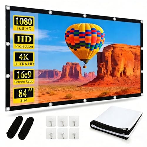 Image of Projector Screen 84 Inch, Yingstar 16:9 HD Double Sided Projection Screens, Anti-Crease Foldable Portable Projector Screen For Outdoor Cinema Garden Home Indoor Camping Theater Office