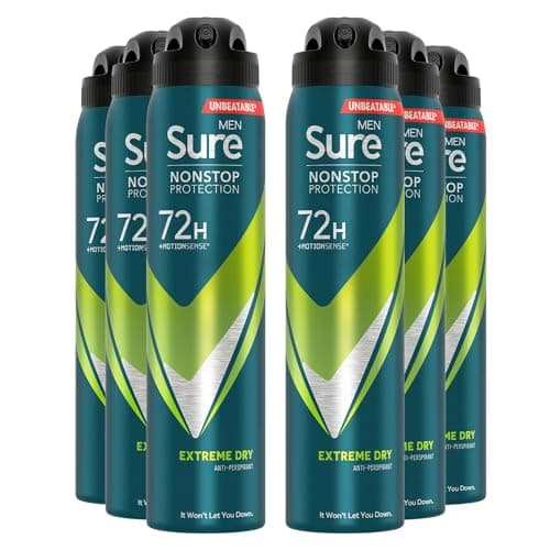 Image of Sure Antiperspirant 72H Nonstop Sweat and Odour Protection Alcohol-Free Body Spray Anti-White Marks with Fresh and Sporty Scent Multi Fragrance Deodorant for Men, 250ml (Extreme Dry, Buy 6)