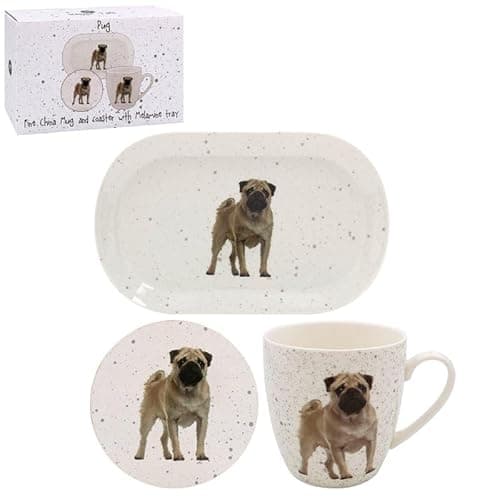 Image of Lesser & Pavey Coaster, Tray & Mug Set | Coffee Table Tray, Mugs & Coasters Set Perfect for Any Home or Office | Tea & Coffee Pug Mug with Tray & Coaster Set – Sarah Boddy
