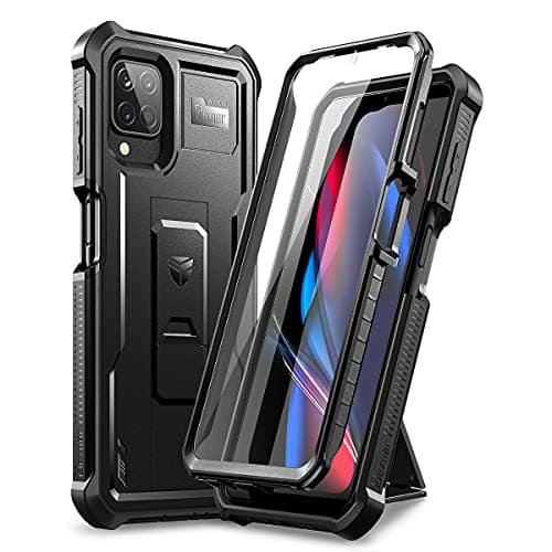 Image of Dexnor Samsung Galaxy A12 / Samsung Galaxy M12 Case with Built-in Screen Protector Premium Heavy Duty Front and Back Full Body Shockproof Protective Cover with Stand – Black
