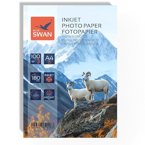 Image of BLUE SWAN A4 Glossy Photo Paper 180gsm, 100 Sheets – Water-Resistant, Quick-Dry, Scratch-Resistant – Compatible with Inkjet Printers Canon HP Epson Brother