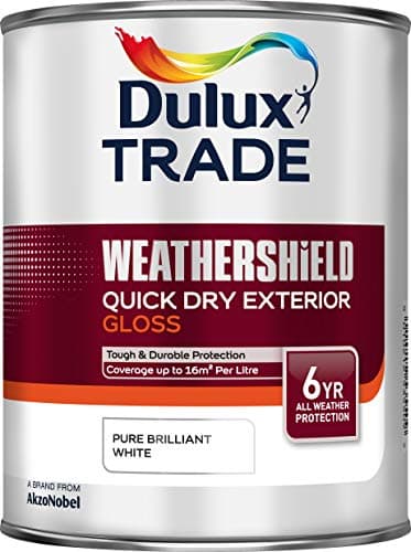 Image of Dulux Trade Weathershield Quick Dry Exterior Gloss Pure Brilliant White 1 Litre
