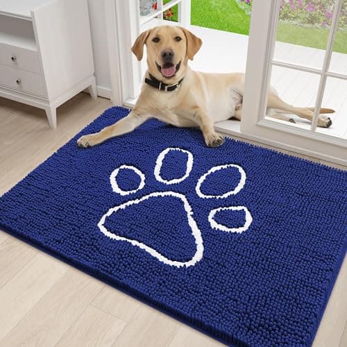 Image of Homaxy Dog Door Mats Indoor, Super Absorbent Non Slip Doormats, Soft Chenille Floor Mat, Machine Washable Entrance Rug for Dogs Muddy Paws, Muddy Wet Shoes, Bathroom, Kitchen - 50 x 75 cm, Blue