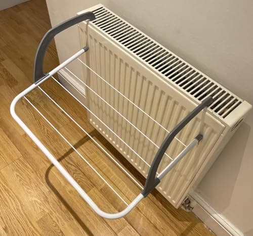 Image of PRADICHI 5-Bar Radiator Folding Airer – Rustproof Clothes Drying Rack, Towel Holder & Dryer Rail for Radiator, Balcony, or Bathroom