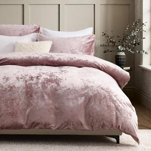 Image of HORIMOTE HOME Luxury Crushed Velvet Duvet Cover Set King Size, Extra Soft Pink Bedding Quilt Cover Set with 2 Pillowcases,230 x 220 cm