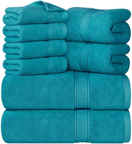 Image of Utopia Towels 8 Piece Towel Set - 2 Bath Towels, 2 Hand Towels and 4 Washcloths Cotton Hotel Quality Super Soft and Highly Absorbent (Turquoise)