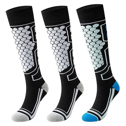 Image of QBEJIME 3 Pairs Ski Socks Mens, Thermal Long Thick Ski Socks For Men, Uk 6-11, Skiing Accessories,For Winter, Skiing, Outdoor, Sports, Snowboarding, Hiking