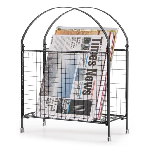 Image of PUERSI Freestanding Magazine Rack – Modern Touch Handbag Design, Magazine Organizer Metal Holder for Newspaper, Books, Vinyl Record (Black)