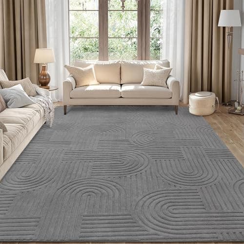 Image of Enyhom Large Rug Living Room 200 x 290 cm, Grey Fluffy 3D Area Rugs for Bedroom Washable Anti Slip Modern Floor Carpets Mat Non Shedding Thick Pile Beside Rugs for Dining Room Kitchen Office