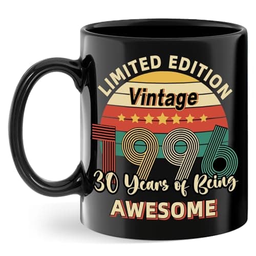 Image of Vintage 1996 Coffee Mug, 30th Birthday Gifts For Men Women, Thirty Birthday Gift for Him 1996, Gift Ideas For 30 Year Old Female, Turning 30 Gift For Her, Mom, Daughter, Dad, Husband, Best Friends