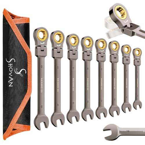 Image of ss shovan 8PCS Flexible Head Ratchet Spanner Set, 72 Teeth Metric 8-19mm, Combination Spanners & Wrenches, Chrome Vanadium Steel Nickel Plated with Roll Pouch, DIY Tool for Bicycle and Car Repair (8)