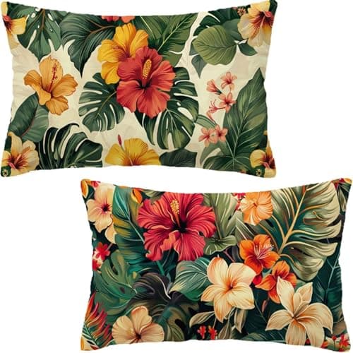 Image of Cushion Covers 36x28 inch,Cream Cushion Covers Pack of 2,Waterproof Linen Sofa Pillows Cases,Tropical Plants Decorative Throw Pillow Cases Double Sided Printing for Home Decoration,Garden,Sofa D6-182