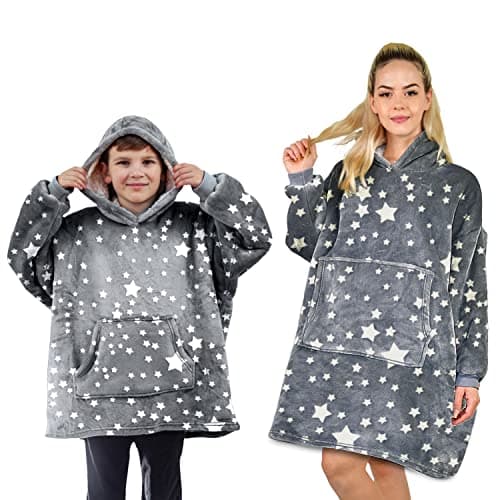 Image of ALLEN & MATE Hoodie Blanket Ultra Soft Warm Cosy Sherpa Fleece Oversized Sweatshirt for Boys Girls Teens Women Men Adults (Grey Star, One Size)
