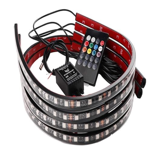 Image of Lychee Interior Lights 7 Color LED Under Car Glow Underbody System Neon Lights Kit w/Sound Active Function and Wireless Remote Control (90cm*120cm)