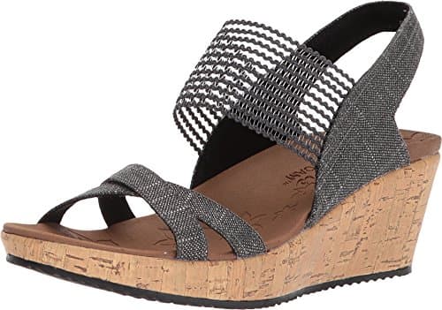 Image of Skechers Women's Beverlee High Tea Sandal,Black Sparkle Linen Gore Trim,5.5 UK