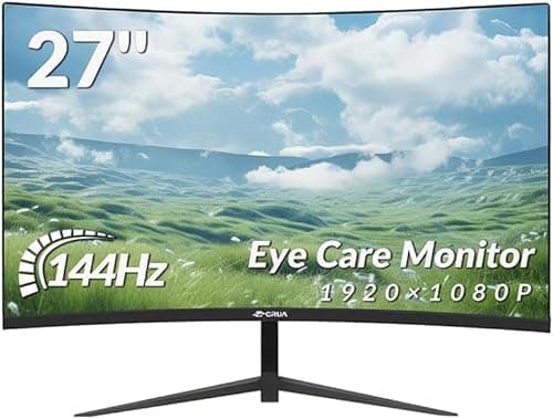 Image of CRUA 27 Inch Curved Monitor 1080P Full HD, 100Hz/120Hz/144Hz Computer Screen with HDMI VGA, Eye Care, Tilt Adjustable, VESA Mount, for Gaming and Office Use