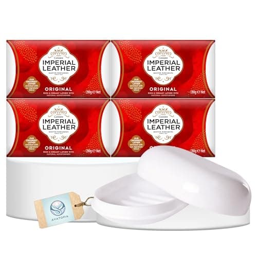 Image of Imperial Leather Classic Soap Bars Original Cleansing – Gentle Bath Soap & Hand Wash – Natural Soap Bars Multipack (4 x 90g) with Portable Soap Tray with Lid – Long-Lasting Skincare & Everyday Wash