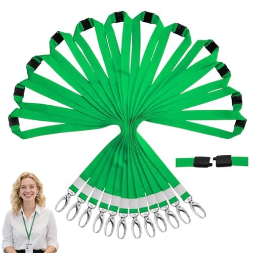 Image of Green Lanyards for Neck, 15PCS Office Lanyards for Badge Holder, with Swivel Metal Clip, Nylon Neck Strap Lanyard, Restraint Ropes, Breakaway Badge Lanyard, Staff Safety Straps, ID Card, Name Tags