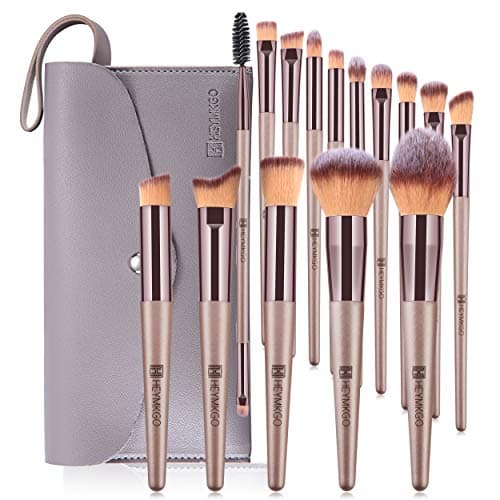 Image of HEYMKGO Makeup Brushes, 15 Pcs Make Up Brushes Set Professional Champagne Gold Makeup Brush Pack, Foundation Blending Powder Blush Concealers Eyeshadow Eyeliner Make-up Brush Kits with Cosmetics Bag