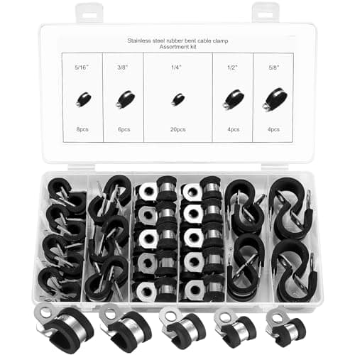 Image of 42 Pcs Rubber Lined P Clips, Stainless Steel Pipe Clips, Metal Hose Pipe Clamps, Hose Clamps, Wire Cable Clamp, 6mm 8mm 9mm 13mm 16mm