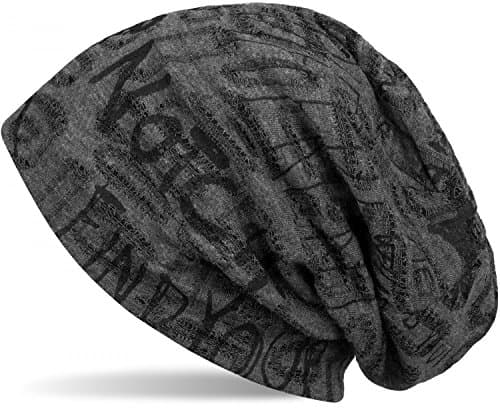 Image of styleBREAKER Beanie Hat with Lettered Pattern and Destroyed Vintage Design, Slouch Longbeanie, Unisex 04024074, Colour:Dark Grey