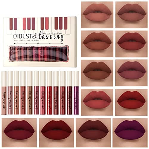 Image of 12 Colors Matte Liquid Lipstick Set Velvety Lip Gloss Lip Kit Waterproof Long Lasting Wear Nude Lip Gloss Beauty Cosmetics Gift Box Set (Set A, Set A)