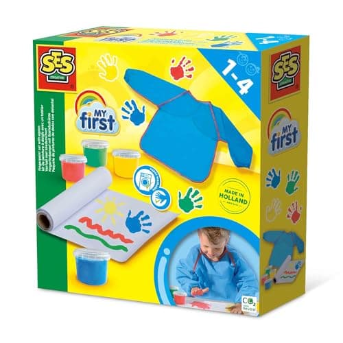 Image of SES Creative My First - Finger Paints Set with Included Apron, Fun Activity Set for Parents and Young Children, Safe, Washable Paint Includes Paints, Paper and Apron for Ages 1 Year and Up