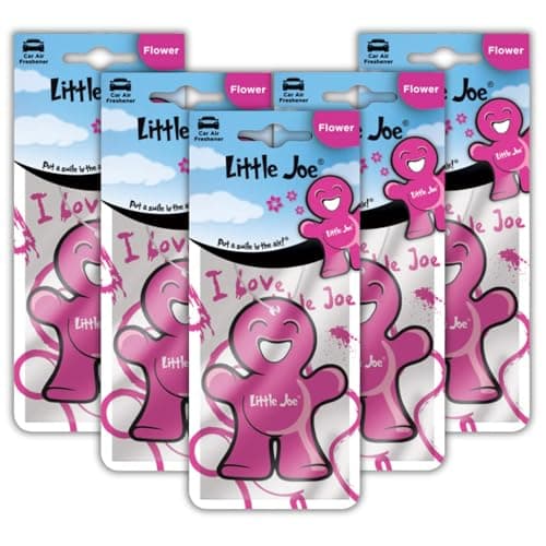 Image of Little Joe Paper Car Air Freshener, 30-Day Long-Lasting Fragrance, Hanging Scented Novelty Freshener for Car Interior Home Boat Caravan - 5 Pack of Flower (Pink)