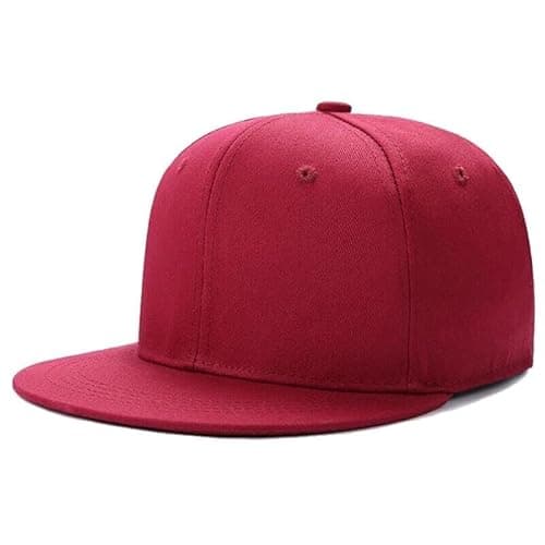 Image of Boolavard Classic Snapback Hat Cap Hip Hop Style Flat Bill Blank Solid Color Adjustable Size (Burgundy)