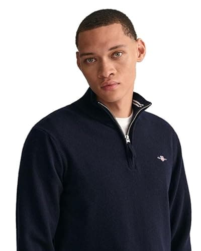 Image of GANT Men's Superfine Lambswool Half Zip Pullover Sweater, Marine,