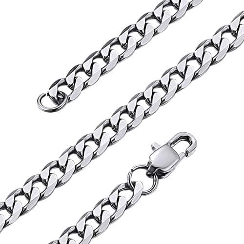 Image of GoldChic Silver Necklace 316L Stainless Steel Chains 4mm Flat Cuban Necklaces 20Inch Crub Link Chain Hypoallergenic Waterproof Men's Jewellery for Son Boyfriend