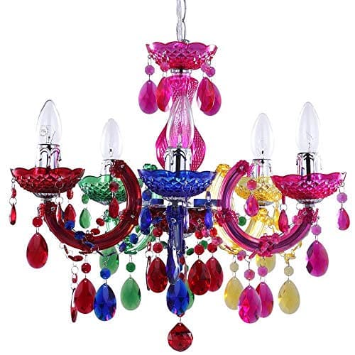 Image of LITECRAFT Marie Therese Chandelier Ceiling Light Crystal Effect 5 Arm - (Multi Coloured, with LED Bulbs)