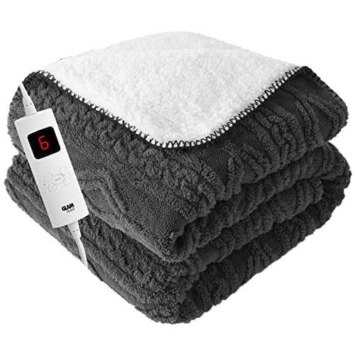 Image of GlamHaus Luxury Electric Heated Throw Blanket, Soft Reversible Fleece Over Blanket for Sofa Or Bed, Large 160 x 130cm, Heat and Timer Settings, Auto Shut-Off, Machine Washable (Dark Grey)