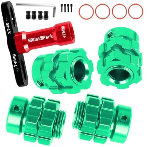 Image of BRCatWPark RC 7mm Wheel Hex 6mm Extended Wheel Hub Drive Upgrades Part for 1/10 E-Maxx/T-Maxx/E-Revo/Revo/Summit,4pcs Aluminum Hex Hub Adapters & Nuts w/Wrench,Replace Part #6469 5854,Green