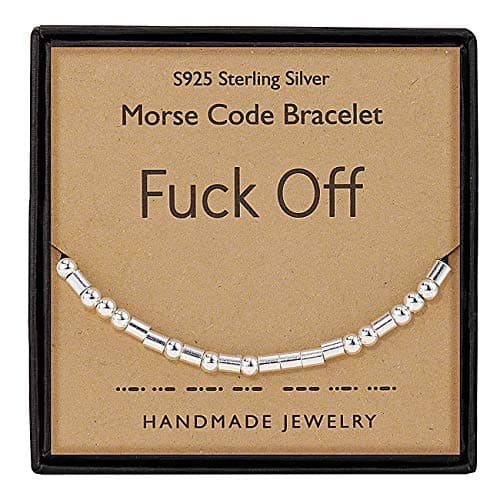 Image of Gleamart Morse Code Bracelet 925 Sterling Silver Handmade Secret Message Beads Silk Cord Bangle Gift for Her