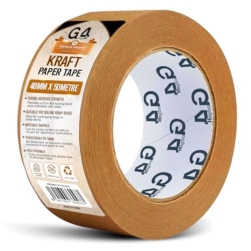 Image of G4GADGET Kraft Paper Packing Tape 48mm x 50m | Brown Paper Parcel Tape | Recyclable Packaging Tape | Strong Self Adhesive Paper Tape for Boxes, Moving & Shipping