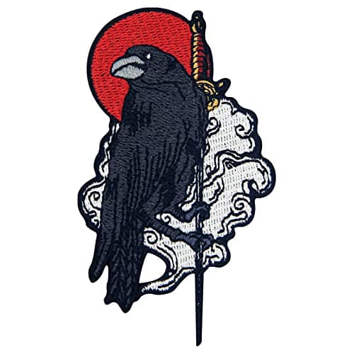 Image of Raven on the Sword Patch Embroidered Applique Badge Iron On Sew On Emblem
