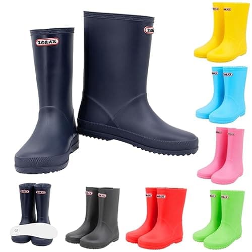 Image of Zorax - UK4 Adult - EU35 - Navy Blue Girls Boys Waterproof Non-Slip Kids Motorbike Rain Boots Rain Shoes Wellies Unisex Children Wellington Boots