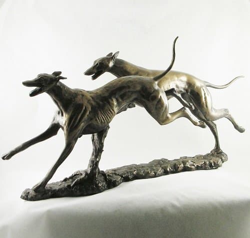 Image of RACING GREYHOUNDS ACTION FIGURINE Bronzed David Geenty Statue GREYHOUND ORNAMENT - 06010