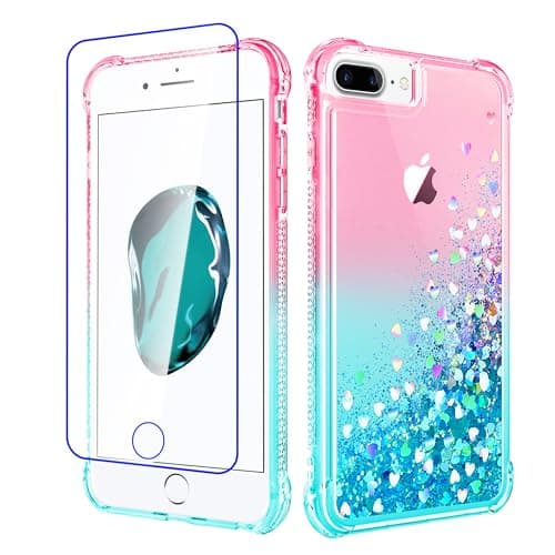 Image of Pilaru Lovely for iPhone 8 Plus/7 Plus/6 Plus/6S Plus Case Clear Liquid Heart Glitter Soft TPU Cover Transparent Girly Protective Phone Case for iPhone 6 Plus,Rose-Green