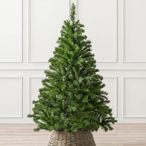 Image of Christow Artificial Christmas Tree 5ft, Aspen Spruce with Light & Dark Green PVC Tips for a Traditional Bushy Look, Pre-Fitted Branches, Slot-Together Poles, Green Stand for Easy Display, 150cm x 91cm