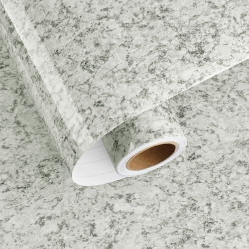 Image of HotDecor Grey Granite Marble Wallpaper Washable Kitchen Counter Vinyl Wrap Wallpaper Stick on Tiles for Bathroom Self Adhesive Kitchen Worktop Covering Grey Marble Sticky Back Plastic 60cm x 300cm
