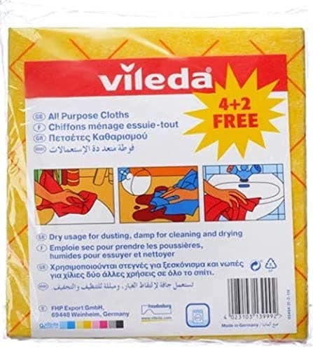 Image of Vileda All-Purpose Cloth 4+2Pcs, Powerful Cleaning, Water-Absorbent, Durable - Yellow 6 Pcs Per Pack