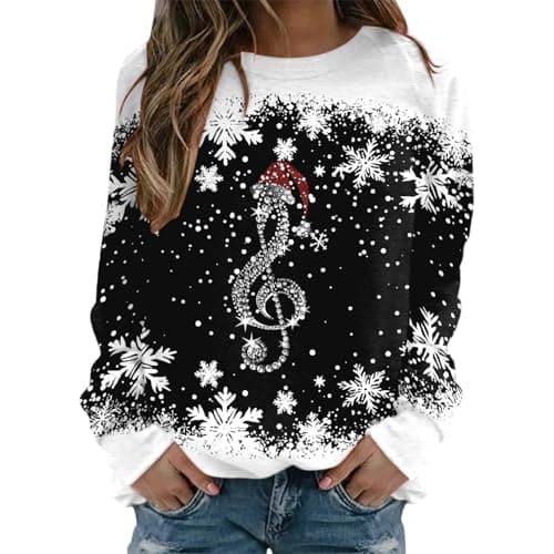 Image of Christmas Jumpers for Women Ladies Long Sleeve Christmas Tops Funny Graphic Xmas Jumpers Crewneck Sweatshirt Autumn Pullover Lightweight Sweaters Warm Winter Clothes Womens Outfits (Black, XXXXXL)
