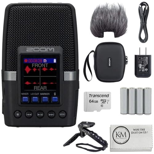 Image of Zoom H2essential Multi-Mic 32-Bit Float Handy Recorder Bundle with APH-2e Accessory Pack + 64GB Micro-SD + Grip Tripod + 4 Pack AA Batteries + Cleaning Cloth (6 Item)
