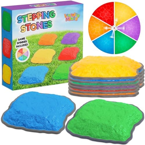 Image of Learning Minds Stepping Stones for Kids – 6 Large, Strong, Non-Slip Balance Stones - Indoor & Outdoor Play Equipment - Outside Toys For Kids of All Ages