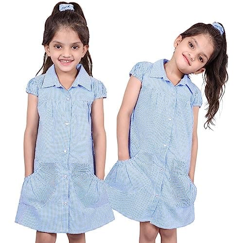 Image of A2Z 4 Kids Girls Dress Pack of 2 School Uniform Pleated Gingham Checked Summer - UF Dress 648 Light Blue 2 Pack 9-10