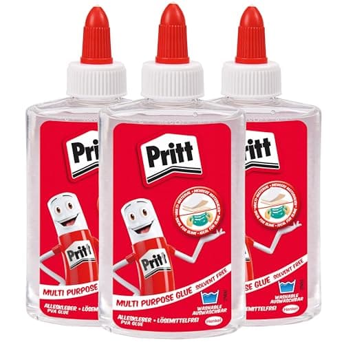 Image of Pritt All-purpose adhesive, transparent, quick-drying adhesive, solvent-free liquid adhesive, ideal for office, home, school or crafting supplies, craft glue for many craft materials, 3 x 145 g