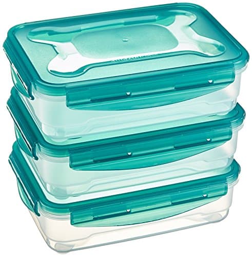Image of Amazon Basics Air-Locked Leak-Proof, Stackable & Airtight Fridge/Freezer Containers with Lids, BPA-Free Plastic, Microwave and Dishwasher Safe 3-Piece Food-Storage Set, 3 x 1.2 liters, Clear